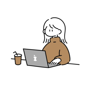 スタバでパソコンする女性のイラスト