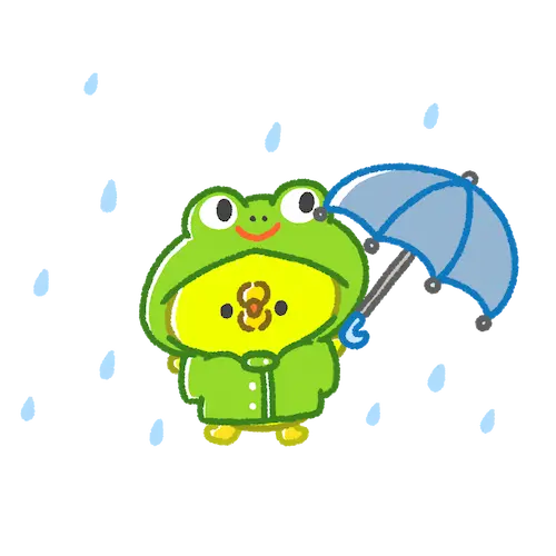 雨の中カッパを着たひよこ