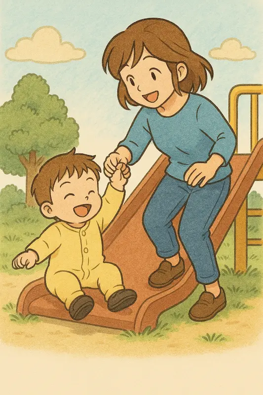 赤ちゃんとママの公園遊びのイラスト