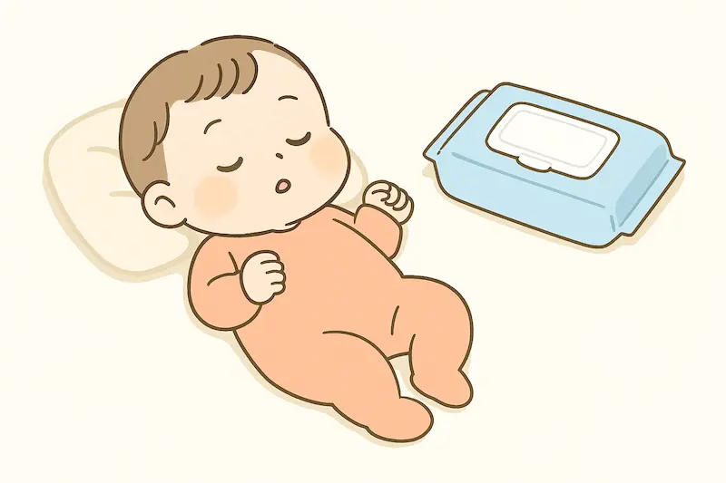 赤ちゃんとおしりふきのイラスト AI生成