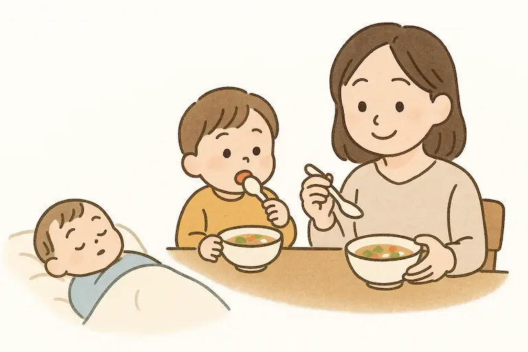 スープを食べる親子 AI生成